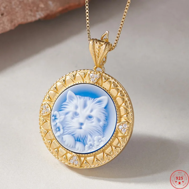 S925 Sterling Silver Charms Pendants for Women Men New Fashion Contrast Colored Inlaid Blue Agate Kitten Jewelry
S925 Sterling Silver Charms Pendants for Women Men New Fashion Contrast Colored Inlaid Blue Agate Kitten Jewelry