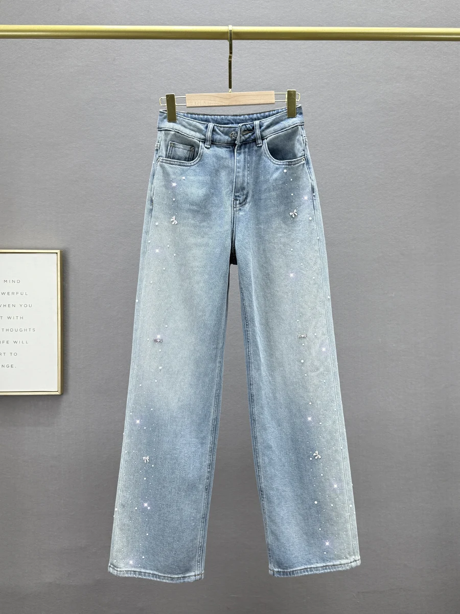 Heavy Du Rhinestone Denim Jeans Women's Trendy Spring New High Waist Loose Slimming European Goods Straight Leg Pants
Heavy Du Rhinestone Denim Jeans Women's Trendy Spring New High Waist Loose Slimming European Goods Straight Leg Pants