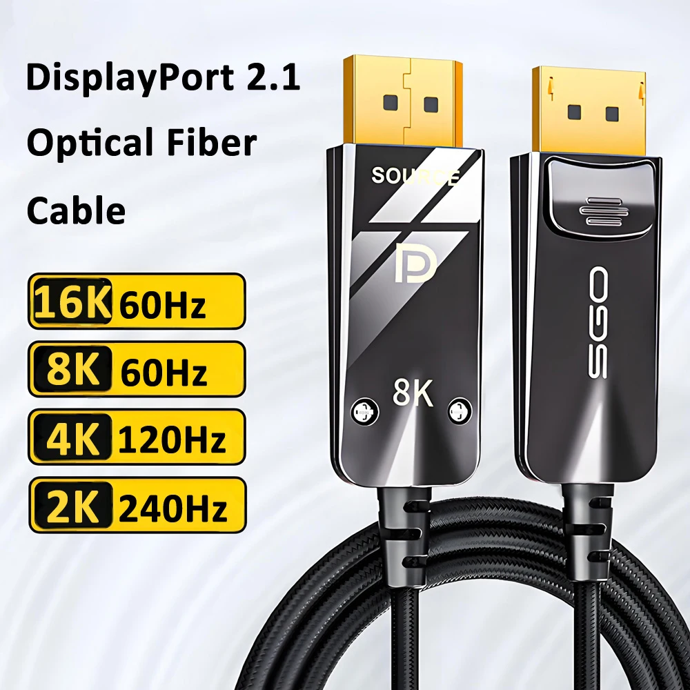 Fiber Optic DisplayPort 2.1 Cable 16K DP2.1 Cable 77.4Gbps Video Display Port Cord Supports 16K@60Hz, HDR, HDCP 2.2, 3D, ARC
Fiber Optic DisplayPort 2.1 Cable 16K DP2.1 Cable 77.4Gbps Video Display Port Cord Supports 16K@60Hz, HDR, HDCP 2.2, 3D, ARC