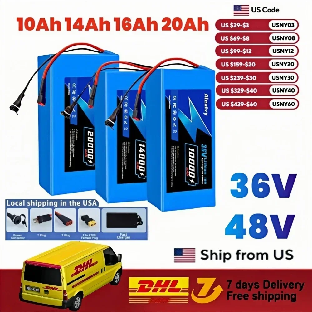 Aleaivy 36V 48V Electric Bike Lithium Battery Pack 10,16,20Ah Li ion Ebike Battery for Bicycle Scooter Motorcycle with Charger
Aleaivy 36V 48V Electric Bike Lithium Battery Pack 10,16,20Ah Li ion Ebike Battery for Bicycle Scooter Motorcycle with Charger