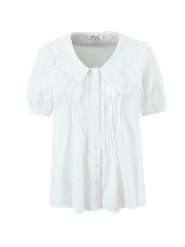 Women's Sweet Doll Collar Blouse White Lace Ruffled Puff Short Sleeve Casual Loose Shirt
Women's Sweet Doll Collar Blouse White Lace Ruffled Puff Short Sleeve Casual Loose Shirt