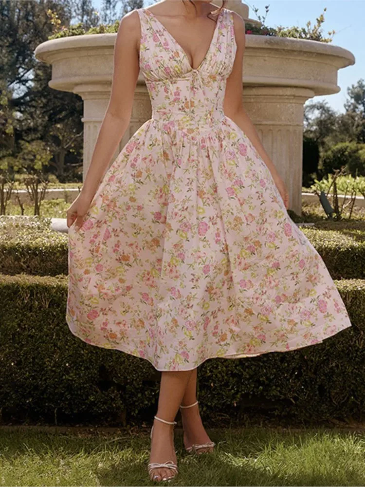 Printed Dress Sexy Deep V Neck Floral Sleeveless Slim Fit Midi Tank Top Robe Party Nightclub Beach Date Shopping Daily Vestidos
Printed Dress Sexy Deep V Neck Floral Sleeveless Slim Fit Midi Tank Top Robe Party Nightclub Beach Date Shopping Daily Vestidos