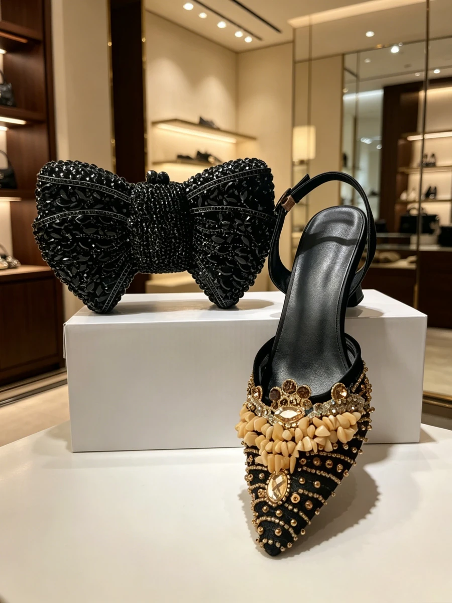 2026 Lace Flower Rhinestone Gem Stiletto Sandals Runway High Heels Fashion Shoes Party Evening Banquet Wedding Shoes & Bag Set
2026 Lace Flower Rhinestone Gem Stiletto Sandals Runway High Heels Fashion Shoes Party Evening Banquet Wedding Shoes & Bag Set