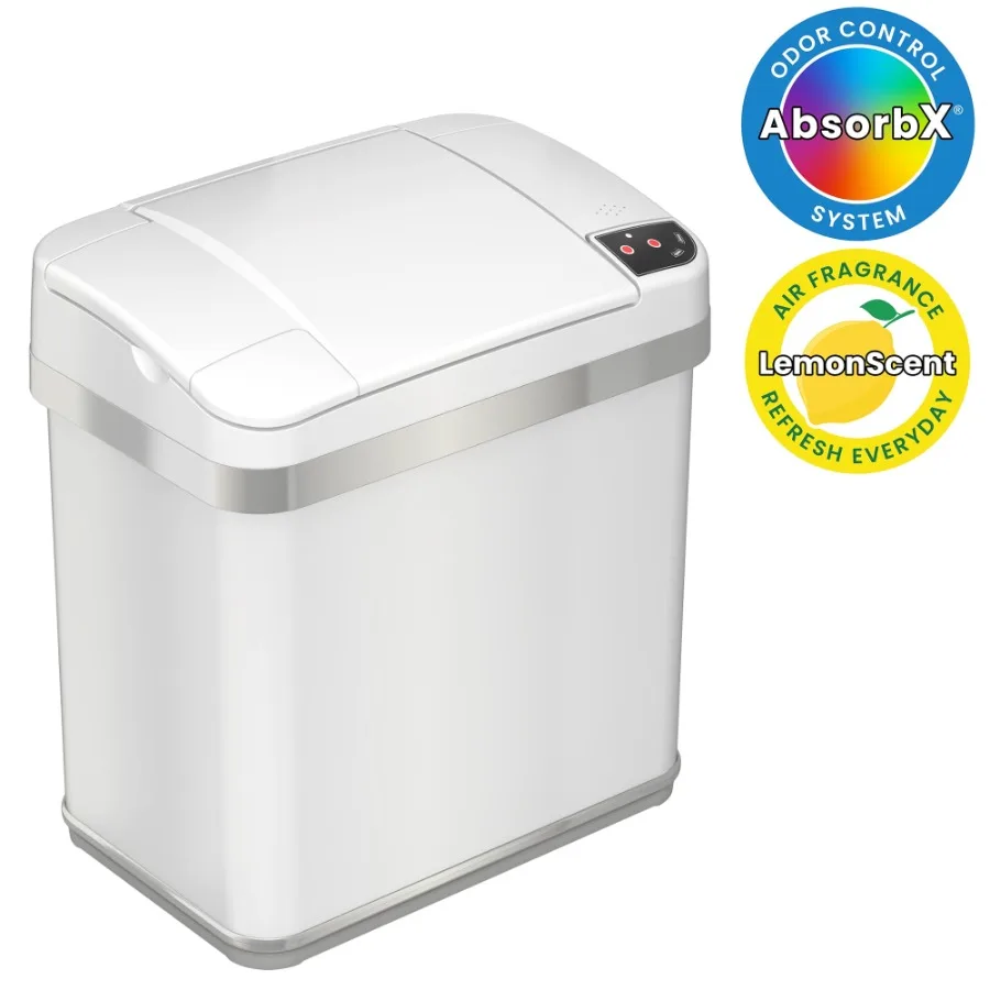 2.5-gal Multifunction Sensor Trash Can for kitchen and bathroom, Pearl White plastic with sleek design and hands-free operation
2.5-gal Multifunction Sensor Trash Can for kitchen and bathroom, Pearl White plastic with sleek design and hands-free operation