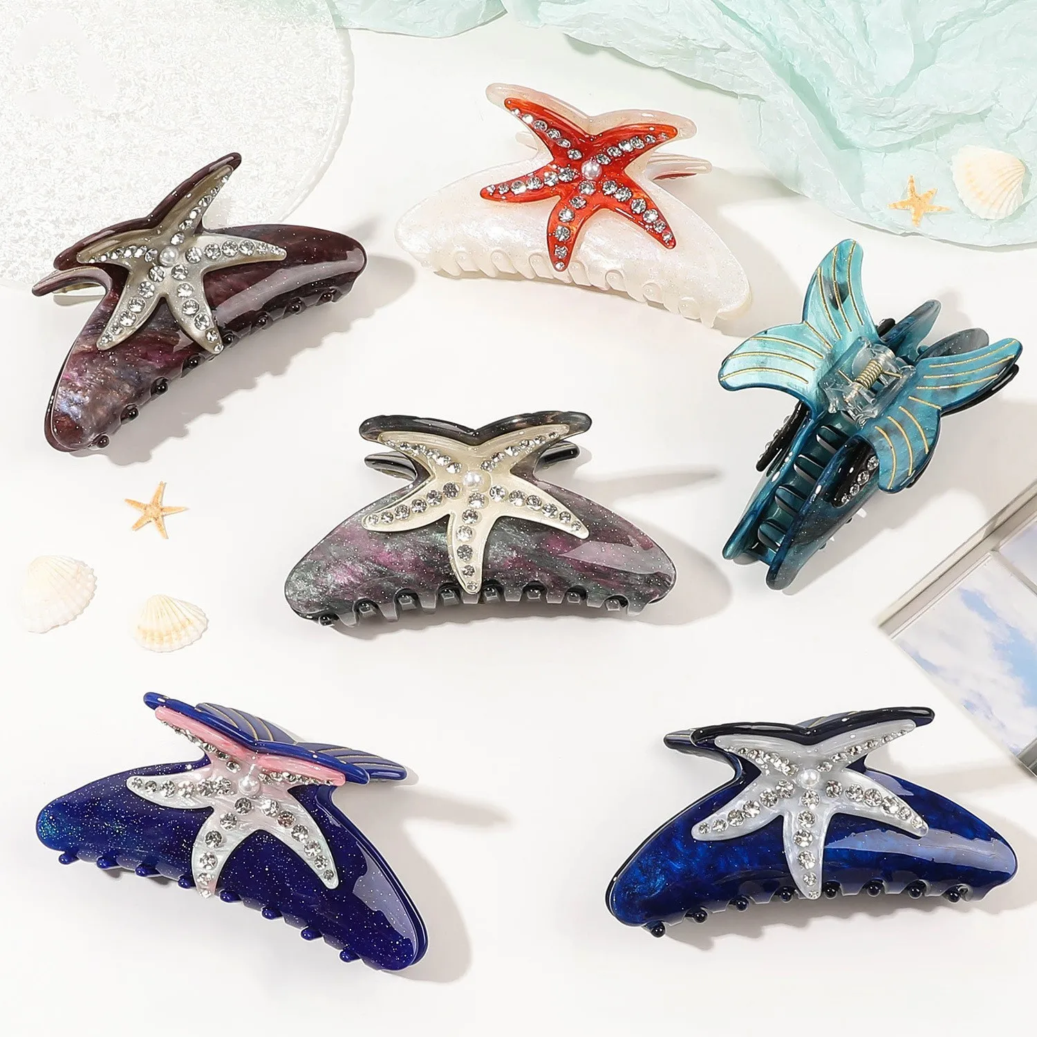 BYL Beach Starfish Series Collection Hair Claw Colorful Fish Seaweed Starfish Crab Hair Clip Shark Clip for Woman Hair Accessory 
BYL Beach Starfish Series Collection Hair Claw Colorful Fish Seaweed Starfish Crab Hair Clip Shark Clip for Woman Hair Accessory