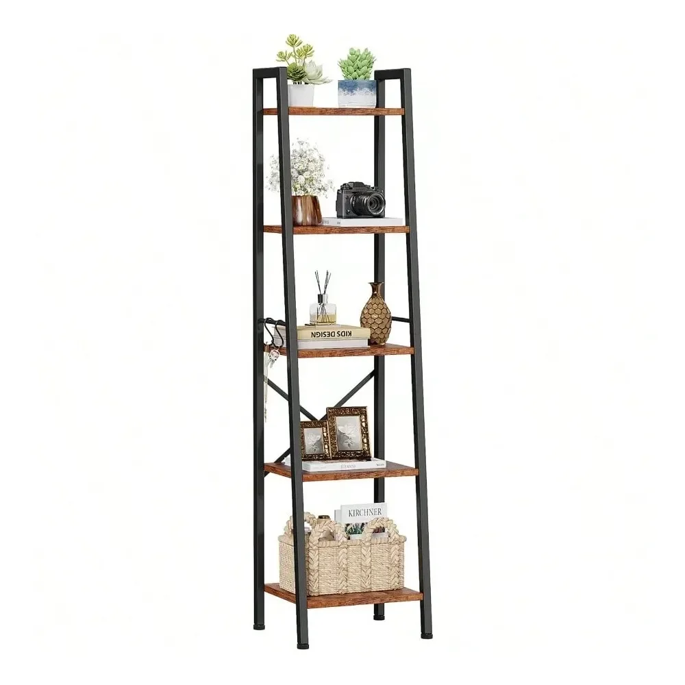Tier Ladder Shelf Bookcase, Tall Narrow Bookshelf With 2 Hooks, Rustic Brown Bathroom Corner Book Shelf, Metal Wood Book Case S
Tier Ladder Shelf Bookcase, Tall Narrow Bookshelf With 2 Hooks, Rustic Brown Bathroom Corner Book Shelf, Metal Wood Book Case S