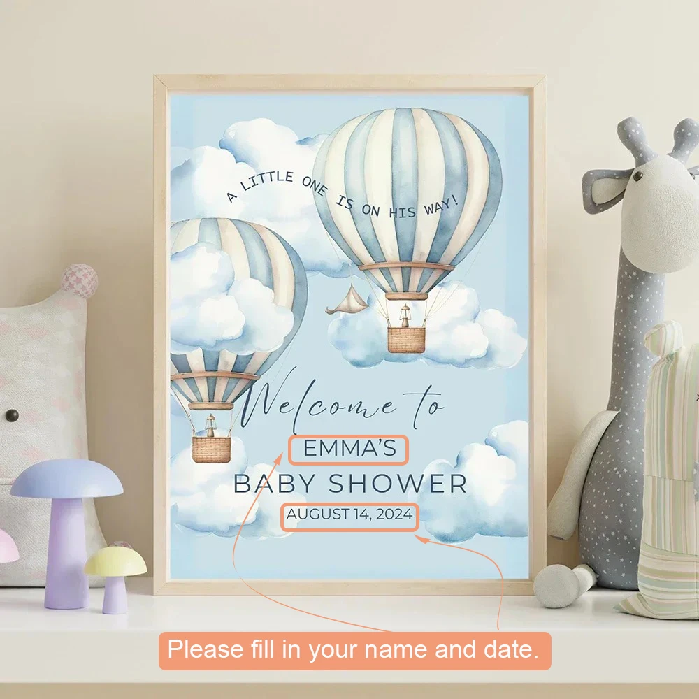 Custom Baby Shower Celebration Sign Canvas Poster Hot Air Balloon Personalized Name and Date Welcome Banner Art Print Painting
Custom Baby Shower Celebration Sign Canvas Poster Hot Air Balloon Personalized Name and Date Welcome Banner Art Print Painting