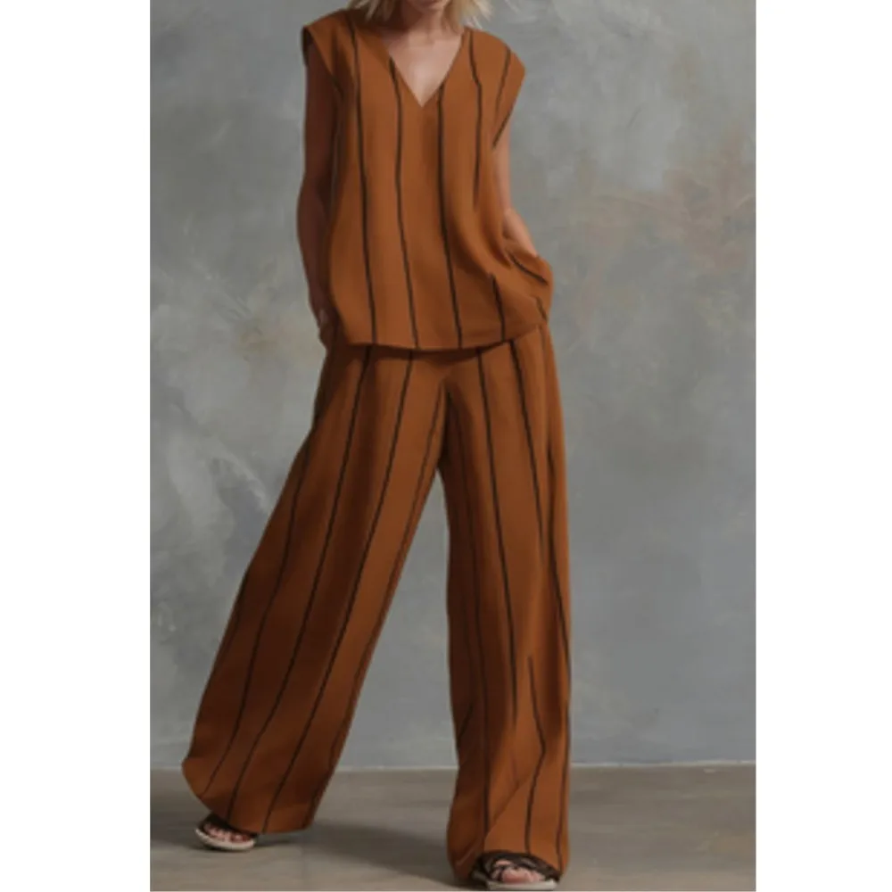 Black White Vertical Striped Loose Top+Wide Leg Pants Two-piece Summer Women's Loose Cotton Linen Trousers Set
Black White Vertical Striped Loose Top+Wide Leg Pants Two-piece Summer Women's Loose Cotton Linen Trousers Set