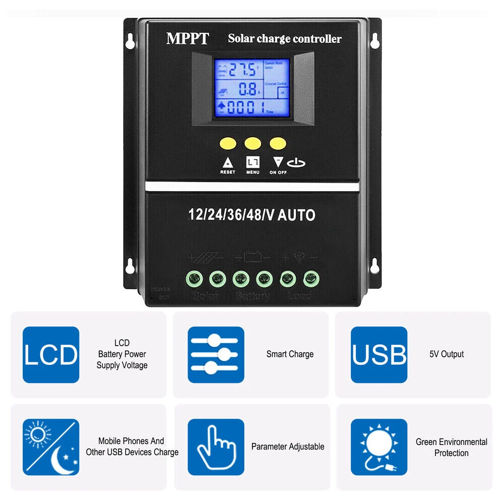 60A 80A 100A MPPT Solar Charge Controller 12V 24V 36V 48V Solar Panel Battery Intelligent Regulator for Lead-acid/Lithium
60A 80A 100A MPPT Solar Charge Controller 12V 24V 36V 48V Solar Panel Battery Intelligent Regulator for Lead-acid/Lithium