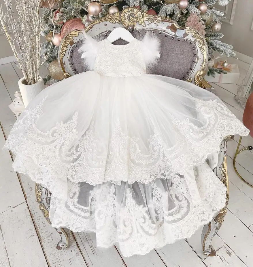 White Tulle Lace Flower Girl Dress for Wedding with Big Bow Long Train Baby Princess Pageant Ball Gown Birthday Party Dress
White Tulle Lace Flower Girl Dress for Wedding with Big Bow Long Train Baby Princess Pageant Ball Gown Birthday Party Dress