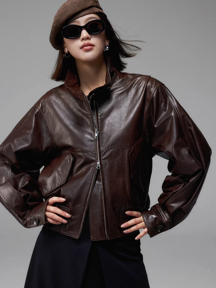 Retro Short Genuine Leather Motorcycle Jackets for Women Spring Autumn 2026 New High-end Simple Stand Collar Real Sheepskin Coat
Retro Short Genuine Leather Motorcycle Jackets for Women Spring Autumn 2026 New High-end Simple Stand Collar Real Sheepskin Coat