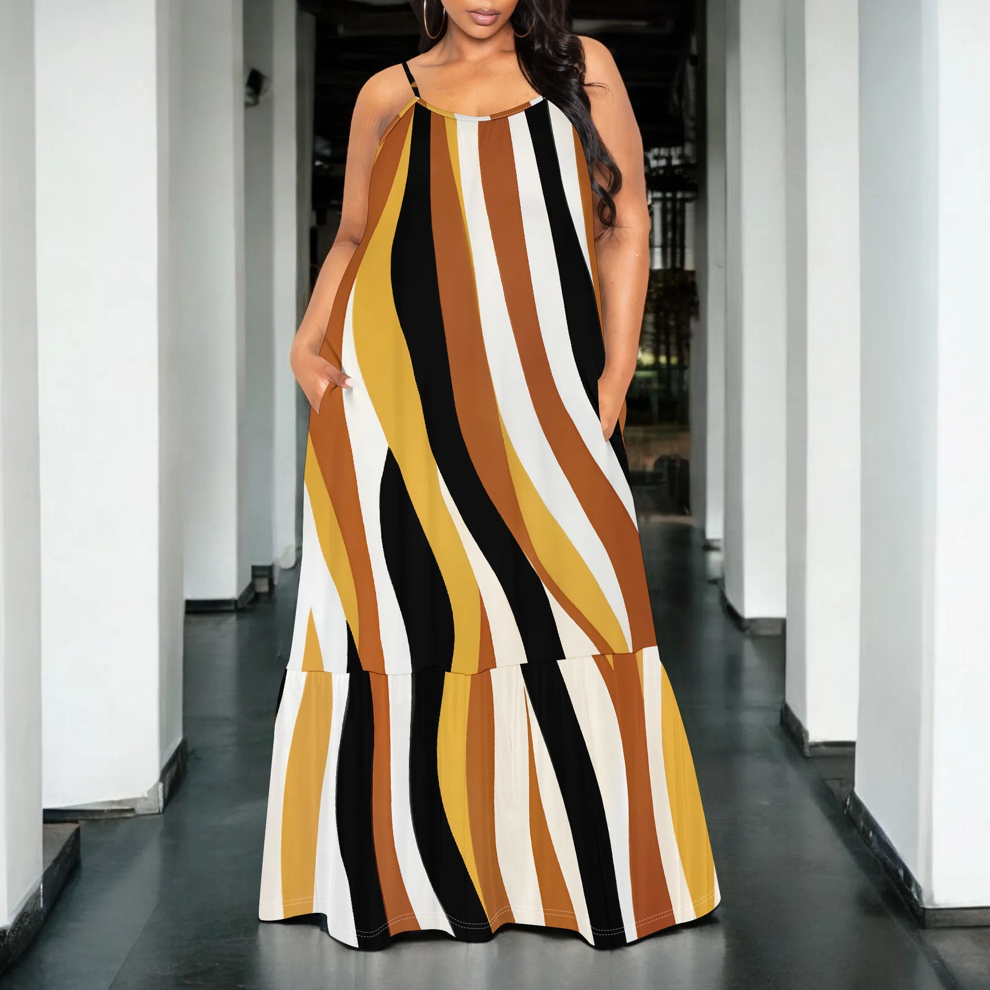 Retro Wave Stripe Maxi Dress S-3XL Spaghetti Strap Loose Fit Tiered Style for Beach Vacation, Afro Festival or Summer Streetwear
Retro Wave Stripe Maxi Dress S-3XL Spaghetti Strap Loose Fit Tiered Style for Beach Vacation, Afro Festival or Summer Streetwear