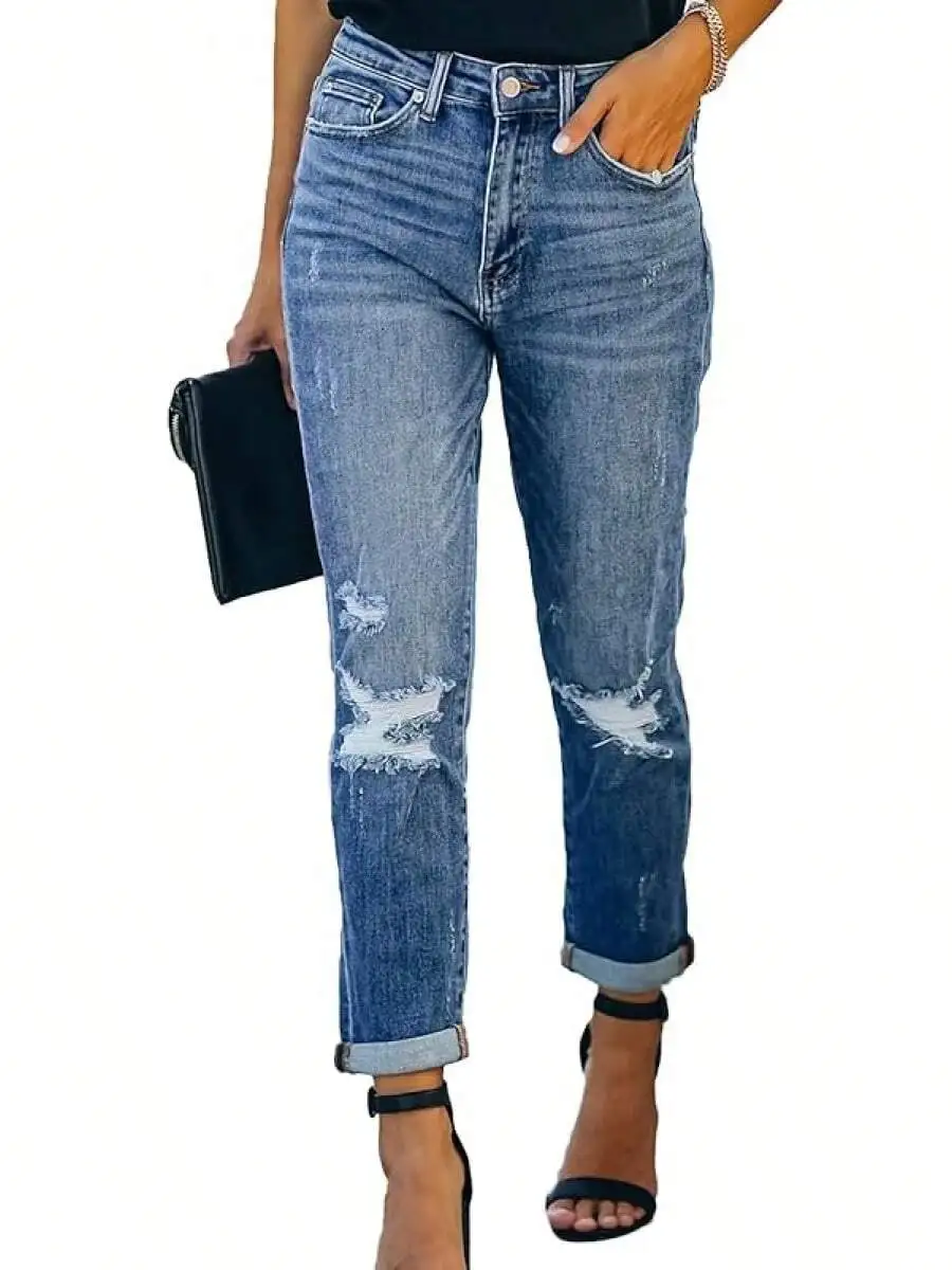 Women High Waist Stretch Distressed Jeans Ripped Denim Pants
Women High Waist Stretch Distressed Jeans Ripped Denim Pants