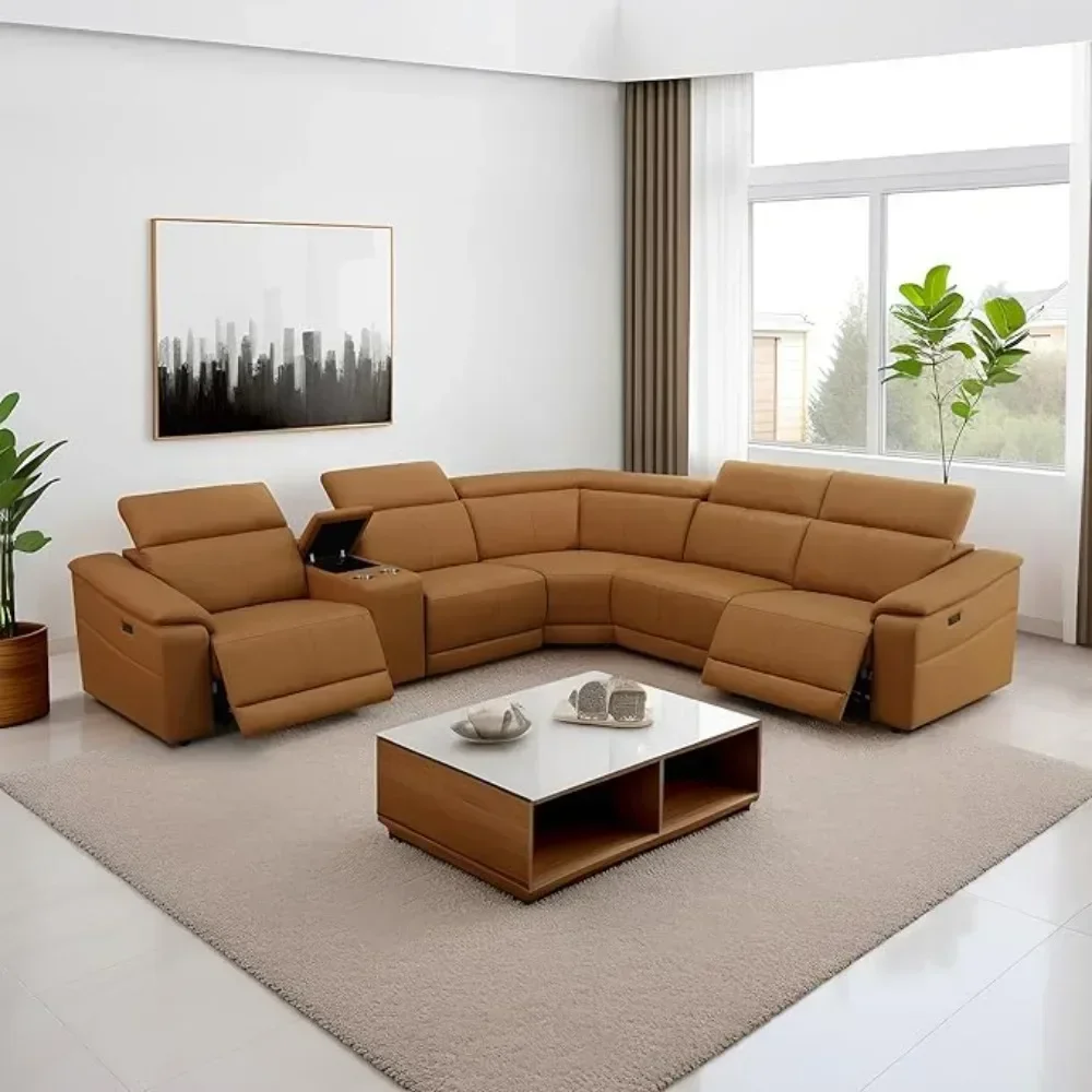 5-Seater Leather Couch with Console and Cup Holder Power Recliner Sofa, Light Brown Reclining Sectional Couch,with USB Ports
5-Seater Leather Couch with Console and Cup Holder Power Recliner Sofa, Light Brown Reclining Sectional Couch,with USB Ports