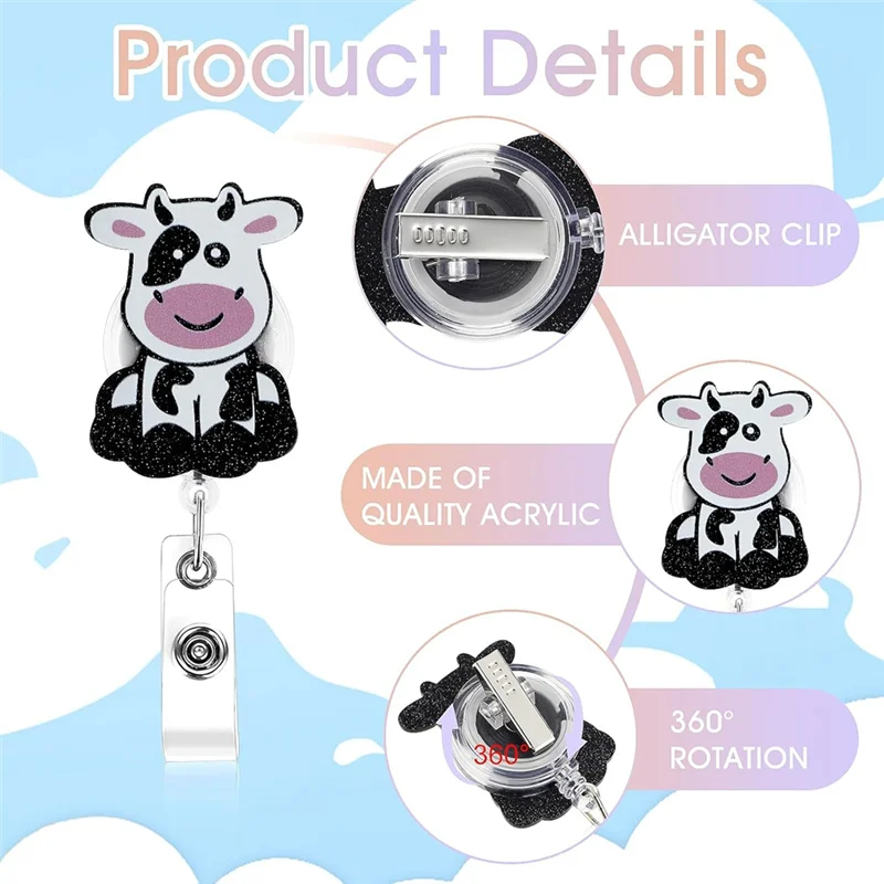 Cow Badge Reel Clips Arcylic Nurse Badge Reel Cute ID Name Card Holders With Swivel Clip 3PCS
Cow Badge Reel Clips Arcylic Nurse Badge Reel Cute ID Name Card Holders With Swivel Clip 3PCS