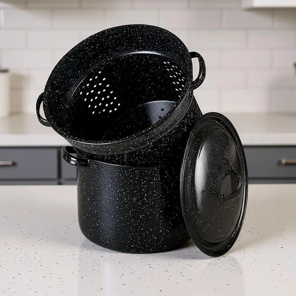 3 Piece Multiuse Pasta Pot Set, Strainer Pot with Lid, Speckled Black, Seafood, Soups, Sauces, Large Capacity, Easy to Clean, Di
3 Piece Multiuse Pasta Pot Set, Strainer Pot with Lid, Speckled Black, Seafood, Soups, Sauces, Large Capacity, Easy to Clean, Di