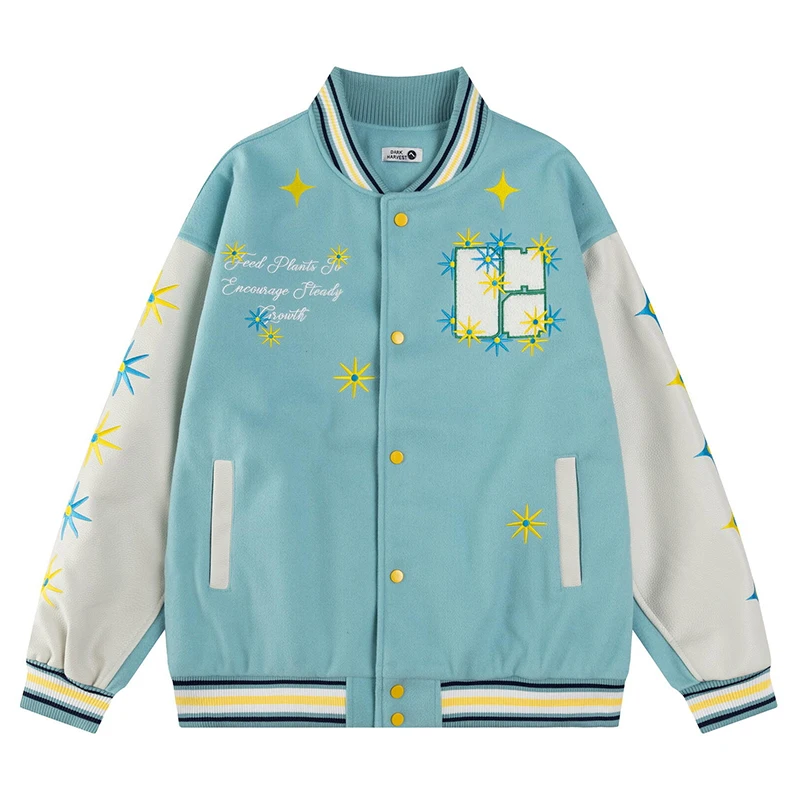 Mens Varsity Jackets Embroidery Star Patchwork Baseball Coat Streetwear Hip Hop Casual Bomber Outerwear College Style Outerwear
Mens Varsity Jackets Embroidery Star Patchwork Baseball Coat Streetwear Hip Hop Casual Bomber Outerwear College Style Outerwear