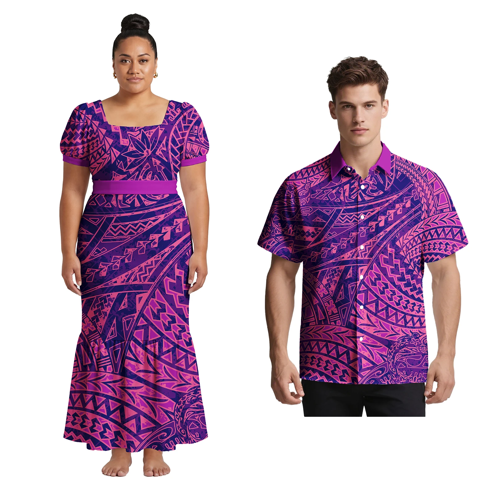 Hot Sale Holiday Polynesian Men Shirts Women Square Neck Lace-up Samoan Dress Hawaii Elegant Flowers Tribal Print Couple Outfits
Hot Sale Holiday Polynesian Men Shirts Women Square Neck Lace-up Samoan Dress Hawaii Elegant Flowers Tribal Print Couple Outfits