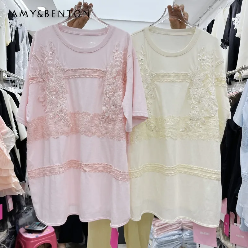 Heavy Craft Embroidery Beaded Rhinestone T Shirt Women's Summer Thin Oversized Loose Slim Fit Casual Pullover Street Top Tshirts
Heavy Craft Embroidery Beaded Rhinestone T Shirt Women's Summer Thin Oversized Loose Slim Fit Casual Pullover Street Top Tshirts