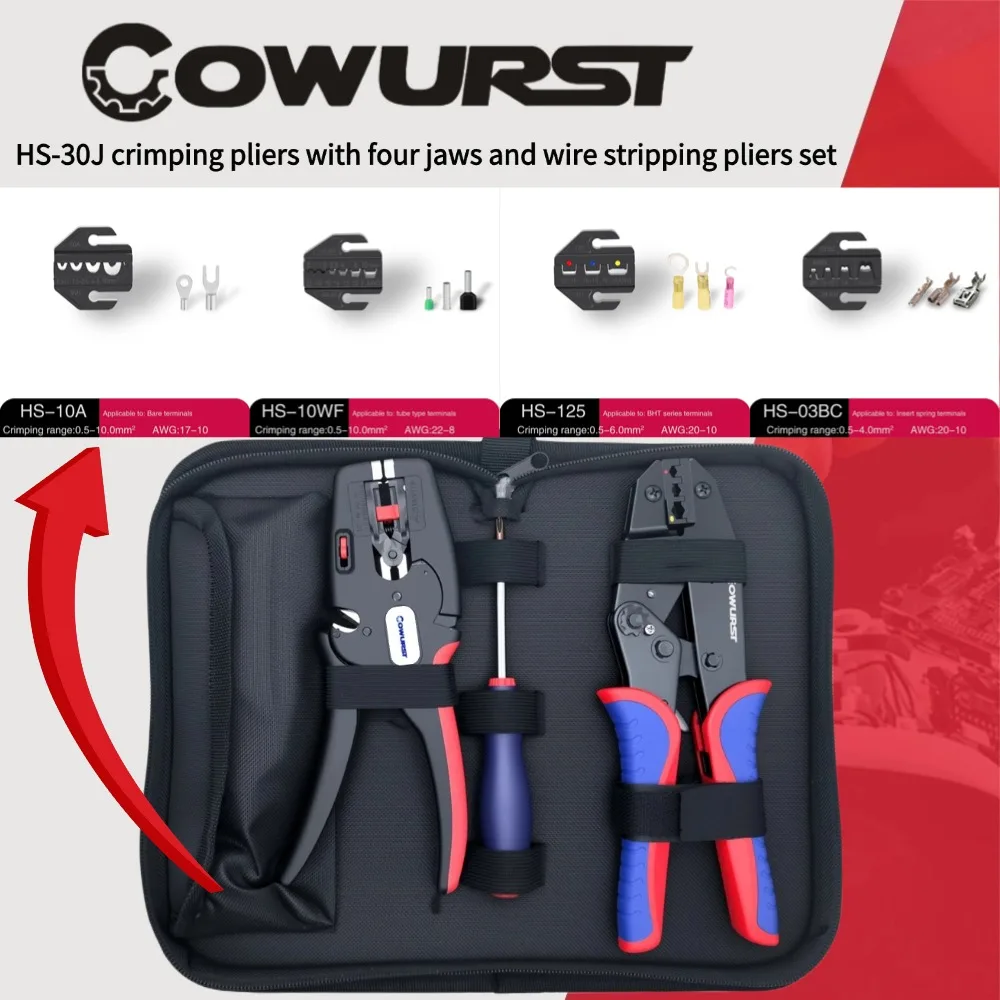 HS-30J Ratchet Crimp Pliers with Wire Stripping Pliers with Jaws Set Automotive Terminal Cold Pressed Terminal Crimping Tool
HS-30J Ratchet Crimp Pliers with Wire Stripping Pliers with Jaws Set Automotive Terminal Cold Pressed Terminal Crimping Tool