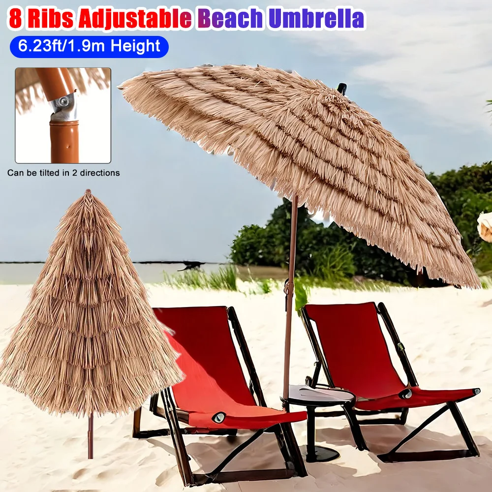 8-Rib Beach Umbrella 6.23ft/1.9m Height Adjustable Folding Patio Umbrellas Large Outdoor Thatched Tiki Umbrella For Garden Patio
8-Rib Beach Umbrella 6.23ft/1.9m Height Adjustable Folding Patio Umbrellas Large Outdoor Thatched Tiki Umbrella For Garden Patio