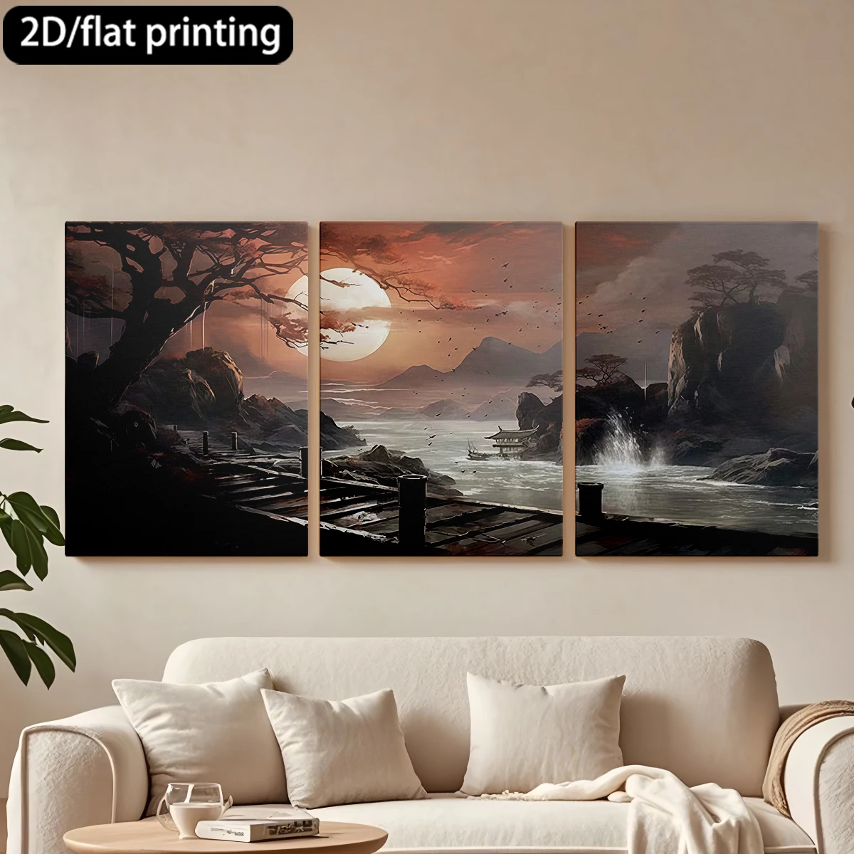 2D flat printing 3pc wooden frame canvas decorative painting Dusk landscape, moon, bridge, boat.Corridor bedroom decoration
2D flat printing 3pc wooden frame canvas decorative painting Dusk landscape, moon, bridge, boat.Corridor bedroom decoration