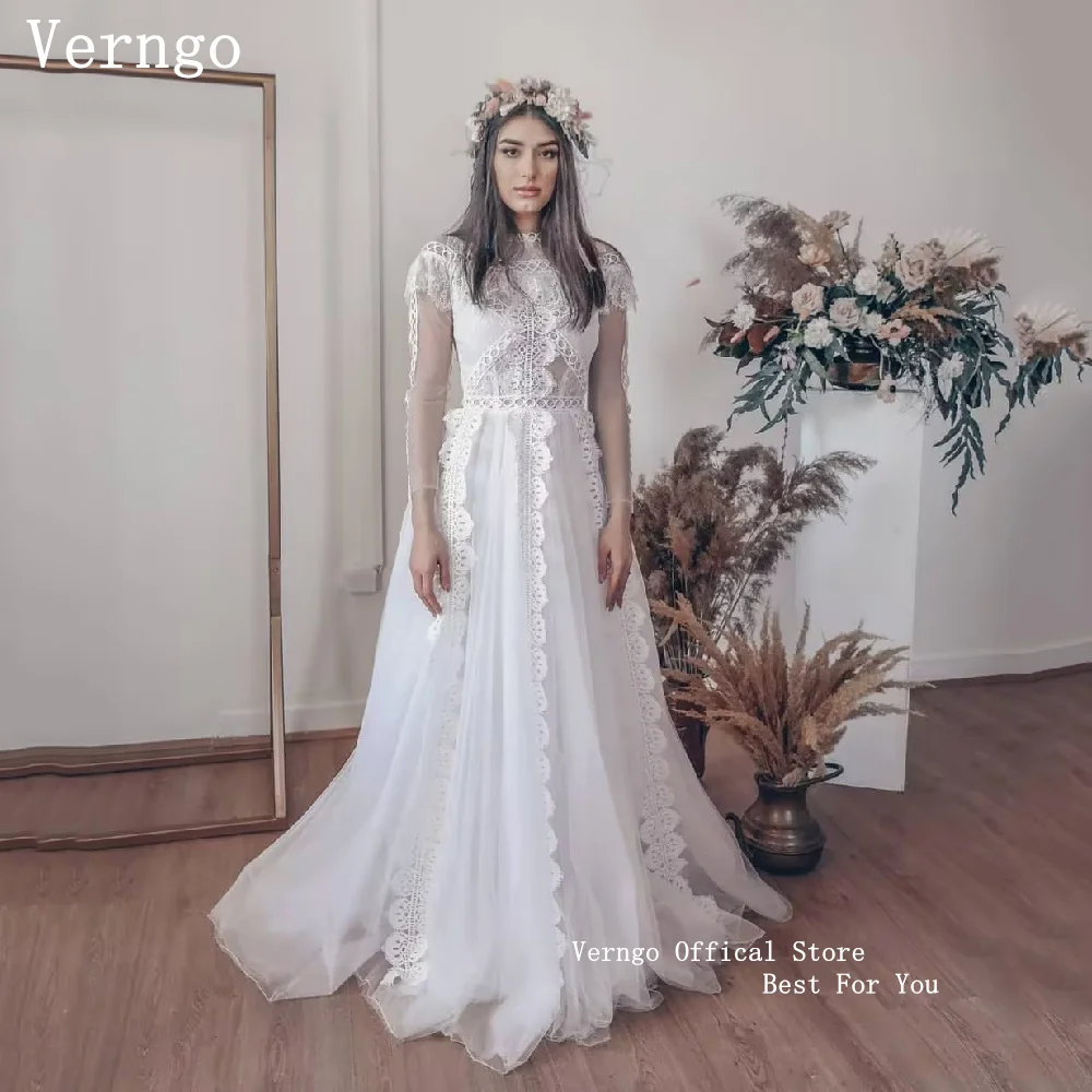 Verngo lvory Tulle A Line Boho Weddng Dress Full Sleeves Bridal Gowns Elegant Scoop Bride Dresses 2027 Customized
Verngo lvory Tulle A Line Boho Weddng Dress Full Sleeves Bridal Gowns Elegant Scoop Bride Dresses 2027 Customized
