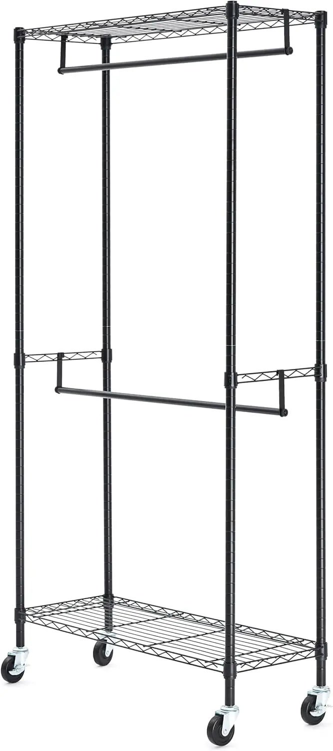 Amazon Basics Adjustable, Double Hanging Rod Garment Rolling Closet Organizer Rack With Wheels, Heavy Duty, Black, 36'' X 14''
Amazon Basics Adjustable, Double Hanging Rod Garment Rolling Closet Organizer Rack With Wheels, Heavy Duty, Black, 36'' X 14''