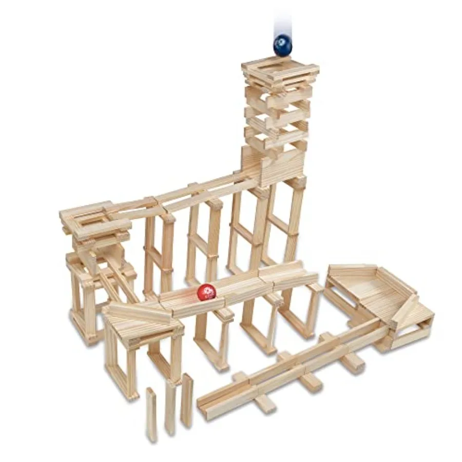 Marble run kit for STEM learning, wooden blocks building set in natural wood color, 400 precision-cut planks with 2 marbles for
Marble run kit for STEM learning, wooden blocks building set in natural wood color, 400 precision-cut planks with 2 marbles for
