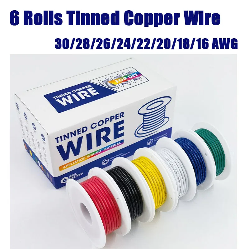 30-16 AWG Mix Kit UL1007 PVC DIY Stranded Electrical Wire 6 Rolls 6 Colors Tinned Pure Copper Cable Line PCB Wire
30-16 AWG Mix Kit UL1007 PVC DIY Stranded Electrical Wire 6 Rolls 6 Colors Tinned Pure Copper Cable Line PCB Wire
