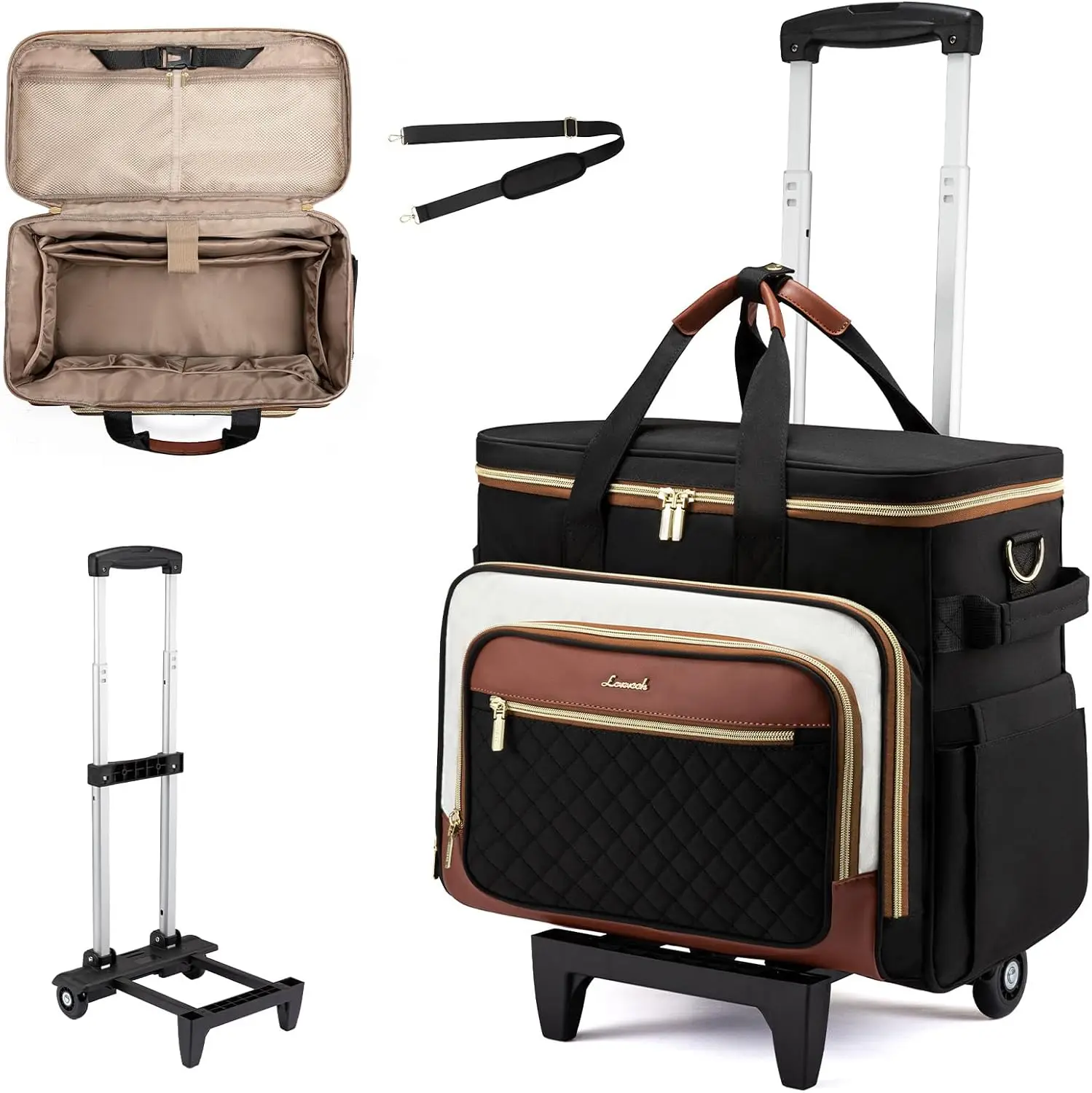 Rolling Teacher Bag with Detachable Dolly, Large Tote for 17.3" Laptop, Quilted Black-Beige-Brown
Rolling Teacher Bag with Detachable Dolly, Large Tote for 17.3" Laptop, Quilted Black-Beige-Brown