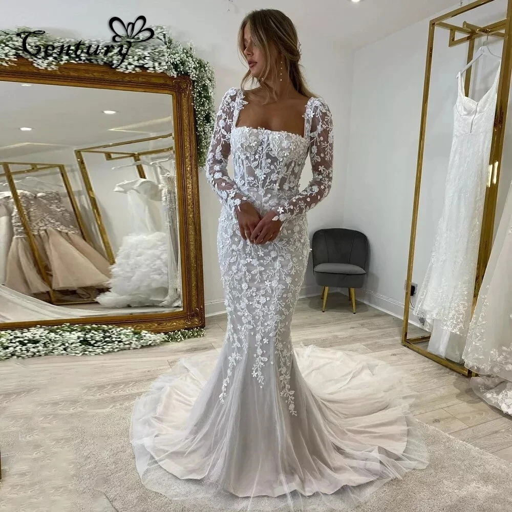 Exquisite Mermaid Wedding Dress for Women Beaded Sequined Lace Appliques Square Collar Long Sleeve Bridal Gowns Customized
Exquisite Mermaid Wedding Dress for Women Beaded Sequined Lace Appliques Square Collar Long Sleeve Bridal Gowns Customized