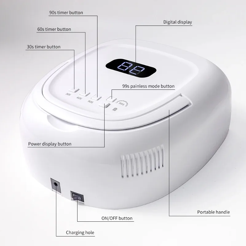 Лампа для дизайна ногтей, беспроводная сушилка для гель-лака, маникюрная машина, лампа для педикюра, беспроводная УФ-светодиодная лампа для маникюра, 60 Вт, перезаряжаемая
Лампа для дизайна ногтей, беспроводная сушилка для гель-лака, маникюрная машина, лампа для педикюра, беспроводная УФ-светодиодная лампа для маникюра, 60 Вт, перезаряжаемая