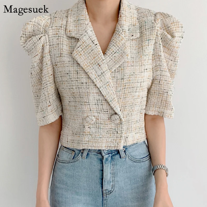 Vintage Puff Short Sleeve Woman Jacket Suit Collar Summer Autumn Plaid Coats Jackets Women Blouses Fashion Crop Tops Coat 15497
Vintage Puff Short Sleeve Woman Jacket Suit Collar Summer Autumn Plaid Coats Jackets Women Blouses Fashion Crop Tops Coat 15497