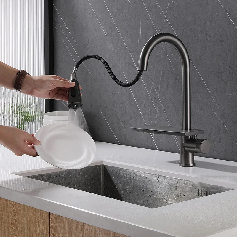 Waterfall Pull Out Kitchen Faucet Single Hole Deck Mounted Gunmetal/Matte Black Kitchen Water Mixer Tap
Waterfall Pull Out Kitchen Faucet Single Hole Deck Mounted Gunmetal/Matte Black Kitchen Water Mixer Tap