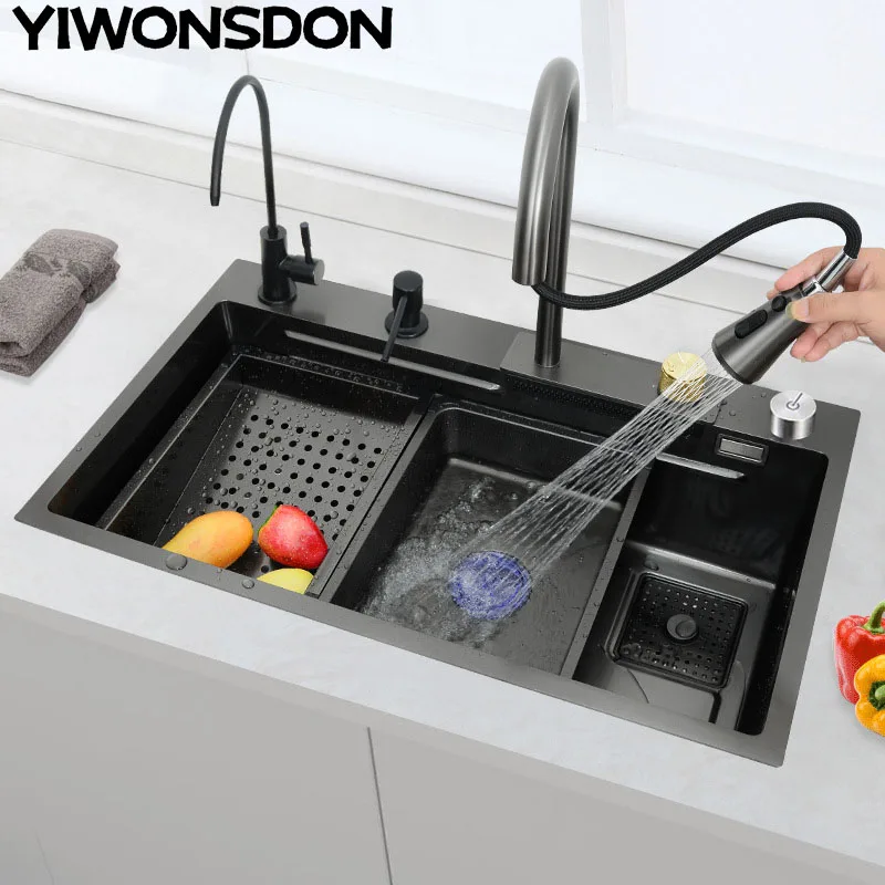 Multifunction Black Nano Kitchen Sink Waterfall Faucet Large Single Bowl Cup Washer Pure Tap Soap Dispenser 304 Stainless Steel
Multifunction Black Nano Kitchen Sink Waterfall Faucet Large Single Bowl Cup Washer Pure Tap Soap Dispenser 304 Stainless Steel