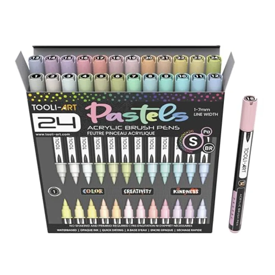 24 Flexible Brush Tip Acrylic Paint Pens Markers Set 1-7mm Line for Rock Painting Glass Mugs Wood Metal Canvas Plastic. Non Tox
24 Flexible Brush Tip Acrylic Paint Pens Markers Set 1-7mm Line for Rock Painting Glass Mugs Wood Metal Canvas Plastic. Non Tox