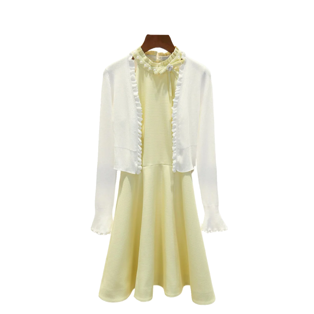 High-End Knitted Spring Faion Set for Women with Lace Sves Open Cardigan And Gown Sle Dr Ne Hanging Design
High-End Knitted Spring Faion Set for Women with Lace Sves Open Cardigan And Gown Sle Dr Ne Hanging Design
