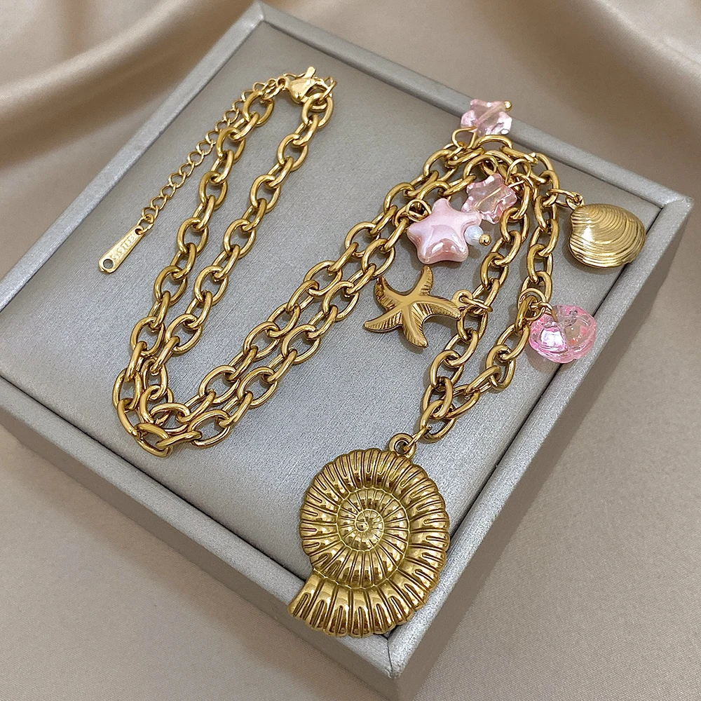 Bohemia Stainless Steel Big Conch Starfish Pendant Necklace for Women Summer Beach Adjustable Golden Choker Neck Jewelry Gift
Bohemia Stainless Steel Big Conch Starfish Pendant Necklace for Women Summer Beach Adjustable Golden Choker Neck Jewelry Gift