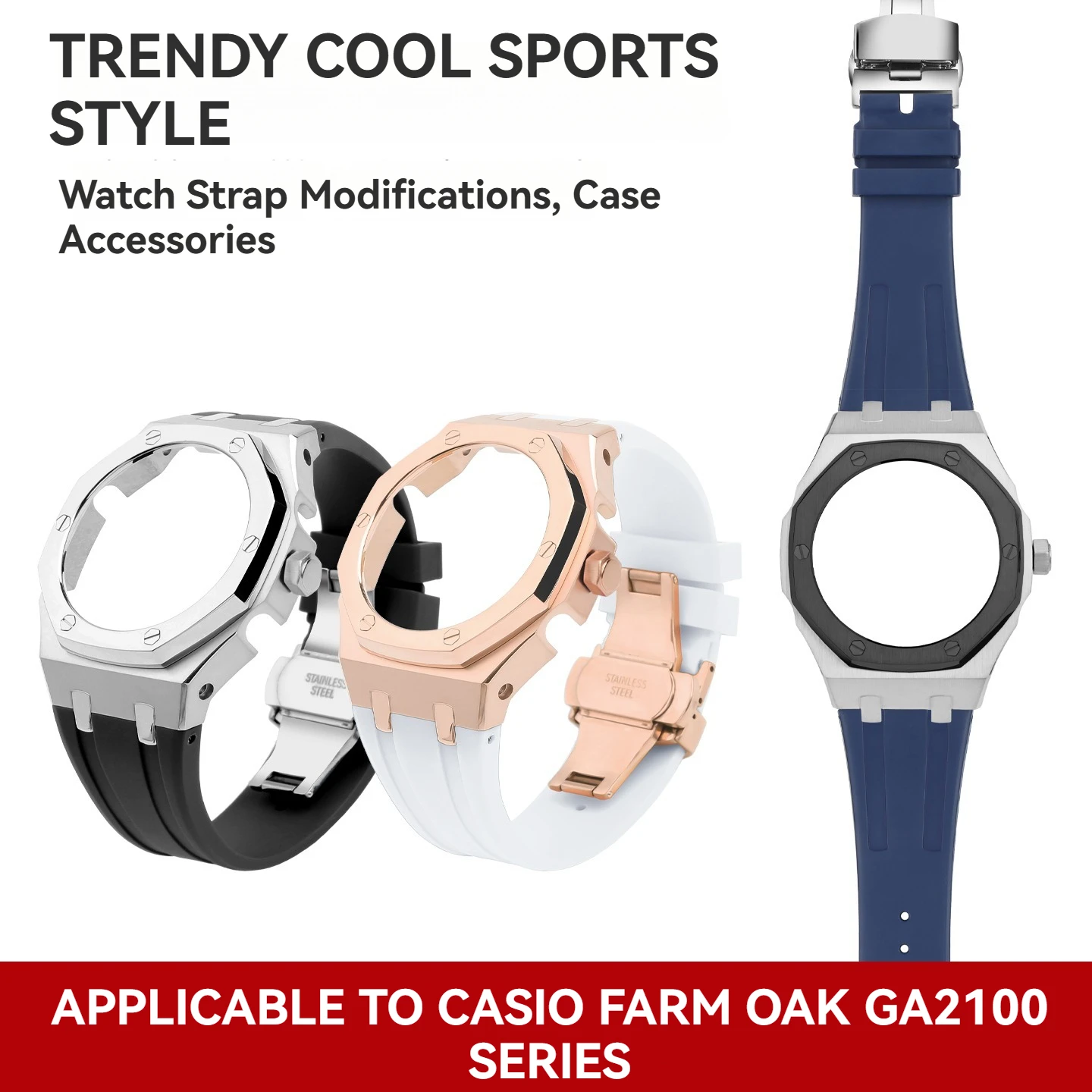 For GA-2100 GA-2110 GA-B2100 GM2100 GMA-S2100 CasiOak Offshore Stainless Steel Bezel Silicone FKM rubber Strap Set Full Mod Kit
For GA-2100 GA-2110 GA-B2100 GM2100 GMA-S2100 CasiOak Offshore Stainless Steel Bezel Silicone FKM rubber Strap Set Full Mod Kit