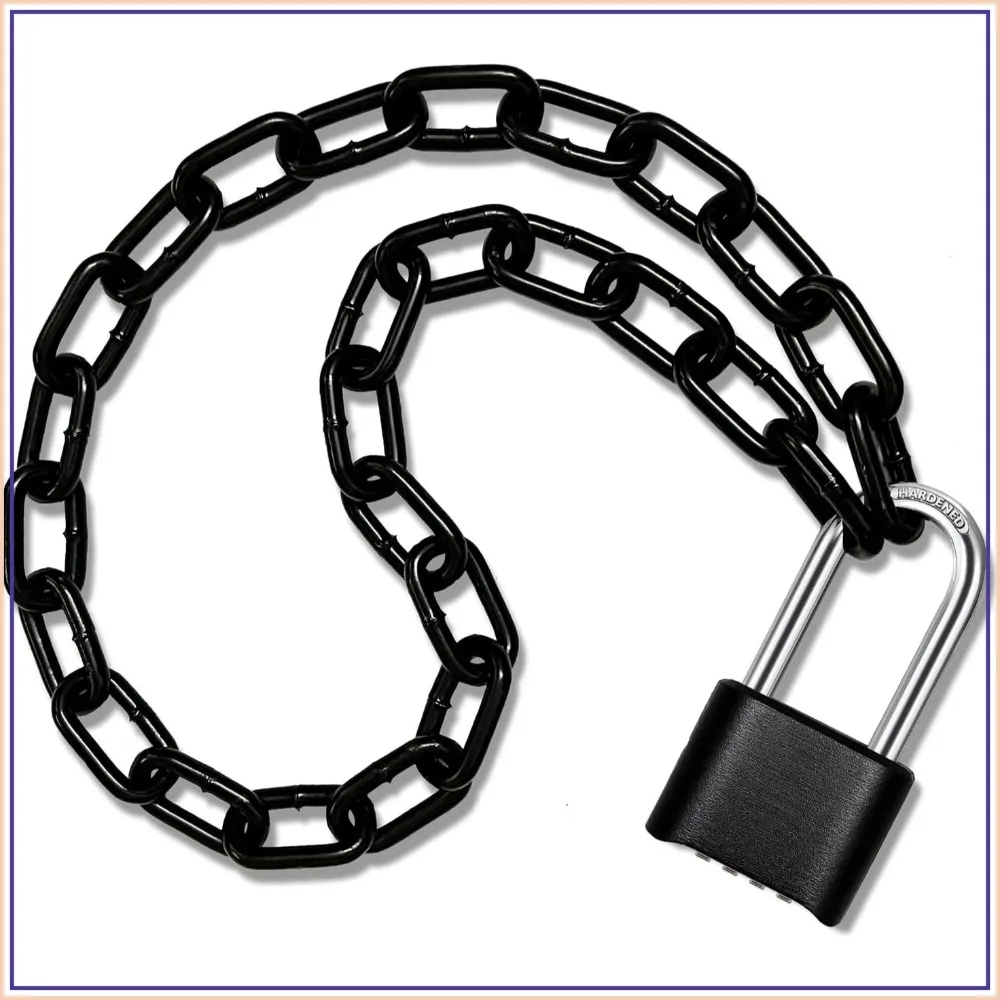 Heavy Duty Chain and Combination Lock Outdoor, Gate Chain Lock with Code, Long Shackle Padlock with Chain for Motorcycles, Bikes, Glass Door, Gate, Fence
Heavy Duty Chain and Combination Lock Outdoor, Gate Chain Lock with Code, Long Shackle Padlock with Chain for Motorcycles, Bikes, Glass Door, Gate, Fence