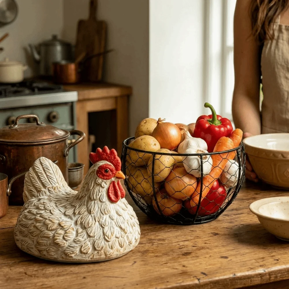 Decorative Chicken Design Egg Collecting Basket Rustic Resin Egg Organizer Cute Egg Storage Basket Kitchen
Decorative Chicken Design Egg Collecting Basket Rustic Resin Egg Organizer Cute Egg Storage Basket Kitchen