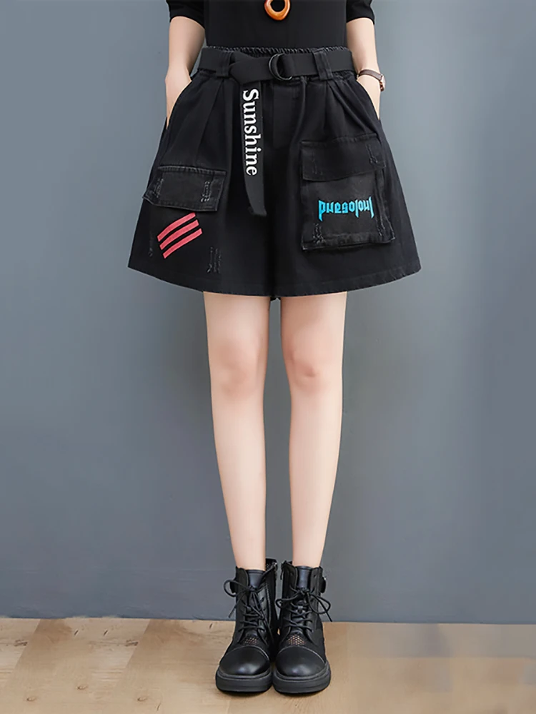 Summer Black Shorts Women Letter Printing Scratch Vintage Pocket Thin Slim Simple Casual Loose A-line Wide Leg Denim Short Pants
Summer Black Shorts Women Letter Printing Scratch Vintage Pocket Thin Slim Simple Casual Loose A-line Wide Leg Denim Short Pants
