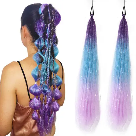 Colorful Ponytail Extensions Long Braid Ponytail With Hair Tie Colored Hairpiece Synthetic Straight Horse Tail for Girls Women