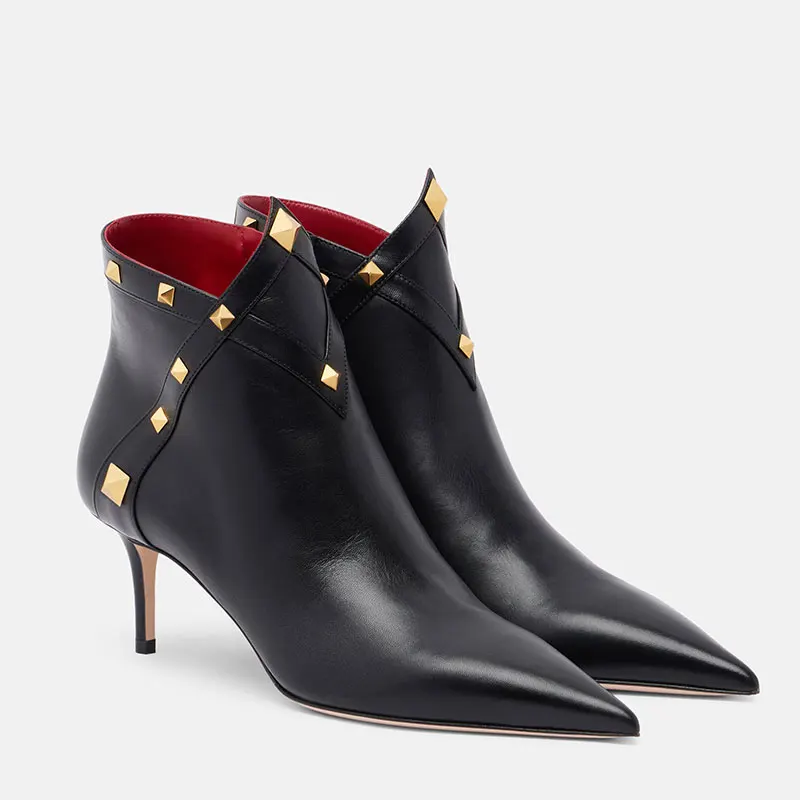Fashion Gold Pyramid Stud Ankle Booties Ladies Pointed Stiletto Heel Leather Short Boots Black White Vintage Evening Dress Footw
Fashion Gold Pyramid Stud Ankle Booties Ladies Pointed Stiletto Heel Leather Short Boots Black White Vintage Evening Dress Footw