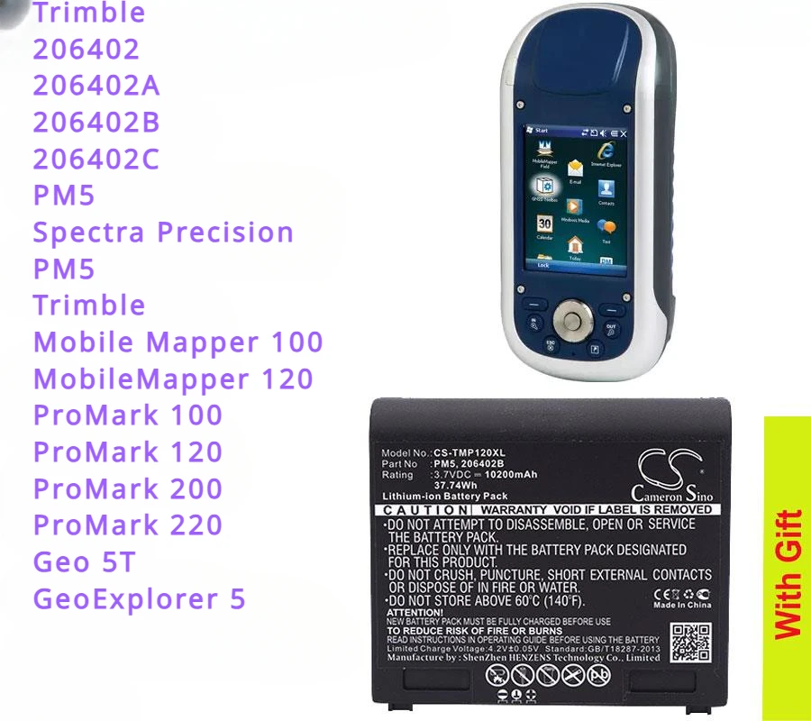 Аккумулятор Cameron Sino 7800 мАч/10200 мАч для Trimble ProMark 100 120 200 220, Geo 5T, GeoExplorer 5
Аккумулятор Cameron Sino 7800 мАч/10200 мАч для Trimble ProMark 100 120 200 220, Geo 5T, GeoExplorer 5