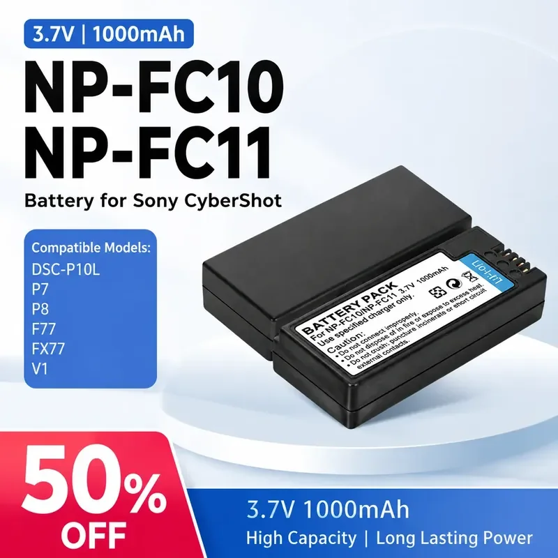 3.7V 1000mAh NP-FC10 NP-FC11 Battery for Sony CyberShot DSC-P10L P7 P8 F77 FX77 V1 Digital Camera
3.7V 1000mAh NP-FC10 NP-FC11 Battery for Sony CyberShot DSC-P10L P7 P8 F77 FX77 V1 Digital Camera