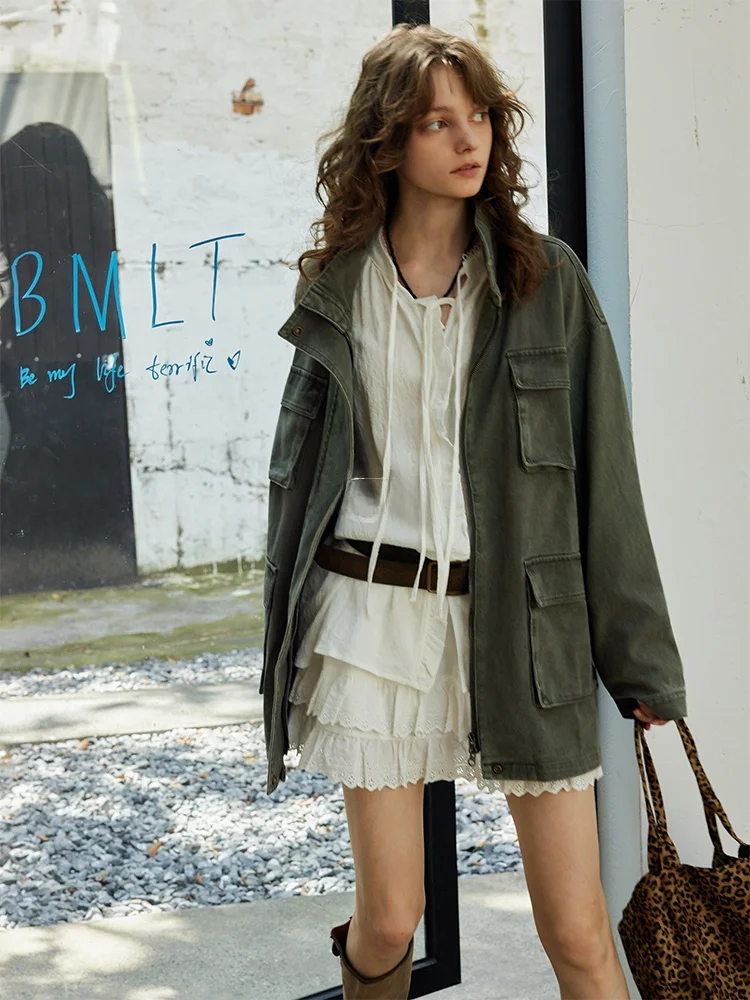 BMLT Retro Waed Vintage Cotton Jaet Ladies Casual Sle Stand Collar Autumn Outerwear Korean Loose Fit Long Sve Zipper
BMLT Retro Waed Vintage Cotton Jaet Ladies Casual Sle Stand Collar Autumn Outerwear Korean Loose Fit Long Sve Zipper