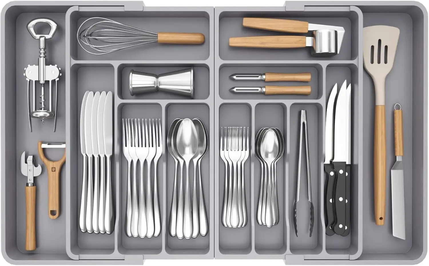 Expandable Kitchen Utensil Organizer, Adjustable from 21 to 36 Inches, BPA-Free Plastic Tray for Spoons Forks Knives in Gray
Expandable Kitchen Utensil Organizer, Adjustable from 21 to 36 Inches, BPA-Free Plastic Tray for Spoons Forks Knives in Gray