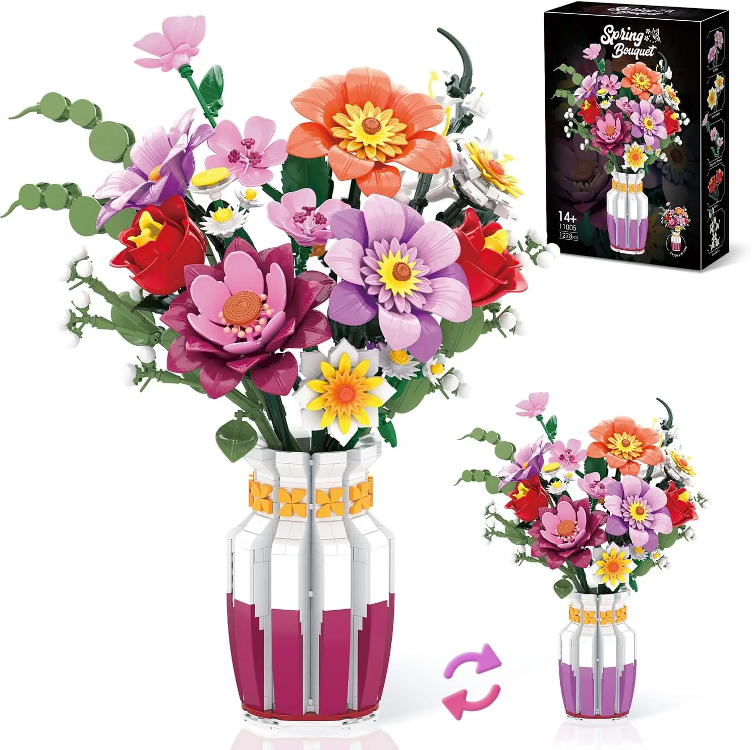 1278PCS Flower Bouquet Building Blocks set With 2-in-1 Dual-Color Vase Artificial Floral Home Decor Gift For Women Mother's Day
1278PCS Flower Bouquet Building Blocks set With 2-in-1 Dual-Color Vase Artificial Floral Home Decor Gift For Women Mother's Day